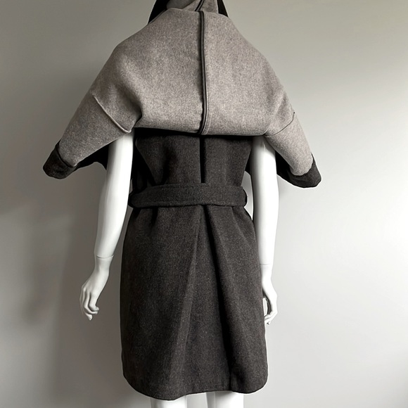 BASQUE Wool Blended Gray Cape Coat. - Picture 8 of 12